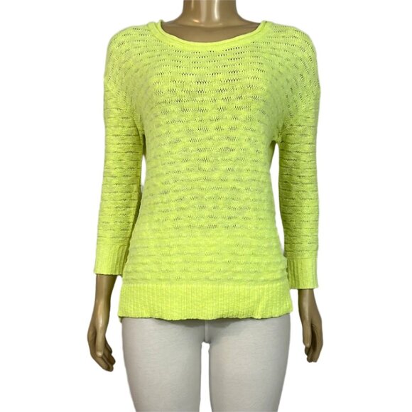 NWT Parkhurst Sweater Womens Round Neck Open Knit Citron 3/4 Sleeve Rela… - Picture 1 of 9